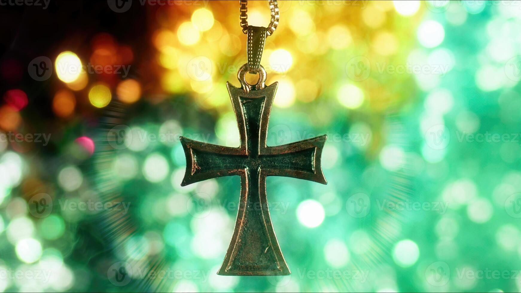 Christianity Religion Symbol Cross for Pray and Colorful Bokeh photo