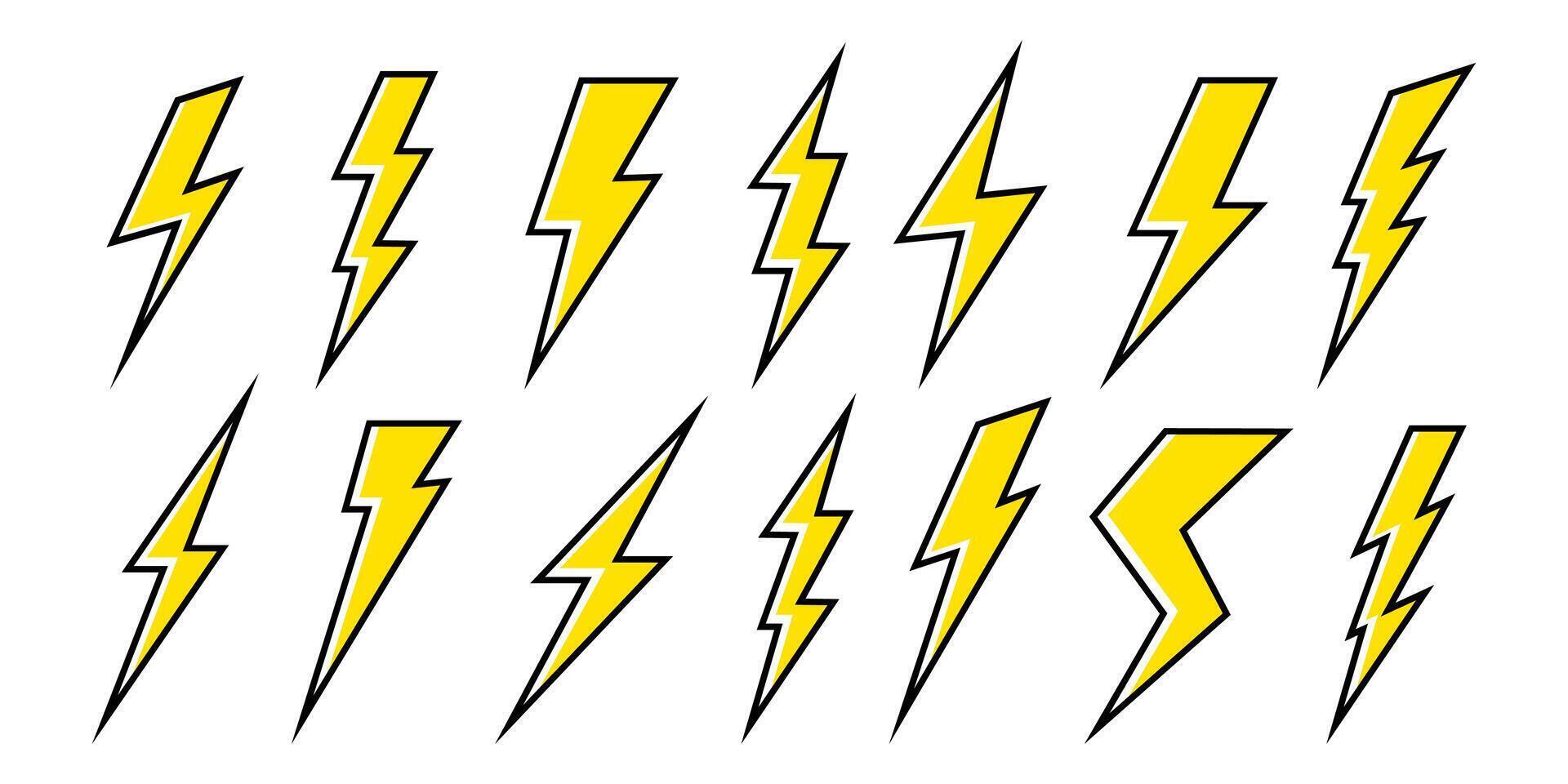 Lightning icon set. Electric lightning bolt symbols. Electric thunderbolt set. Lightning bolt flash icons. Flash icons collection. Bolt logo set.Flash light sign. illustration EPS 10 vector