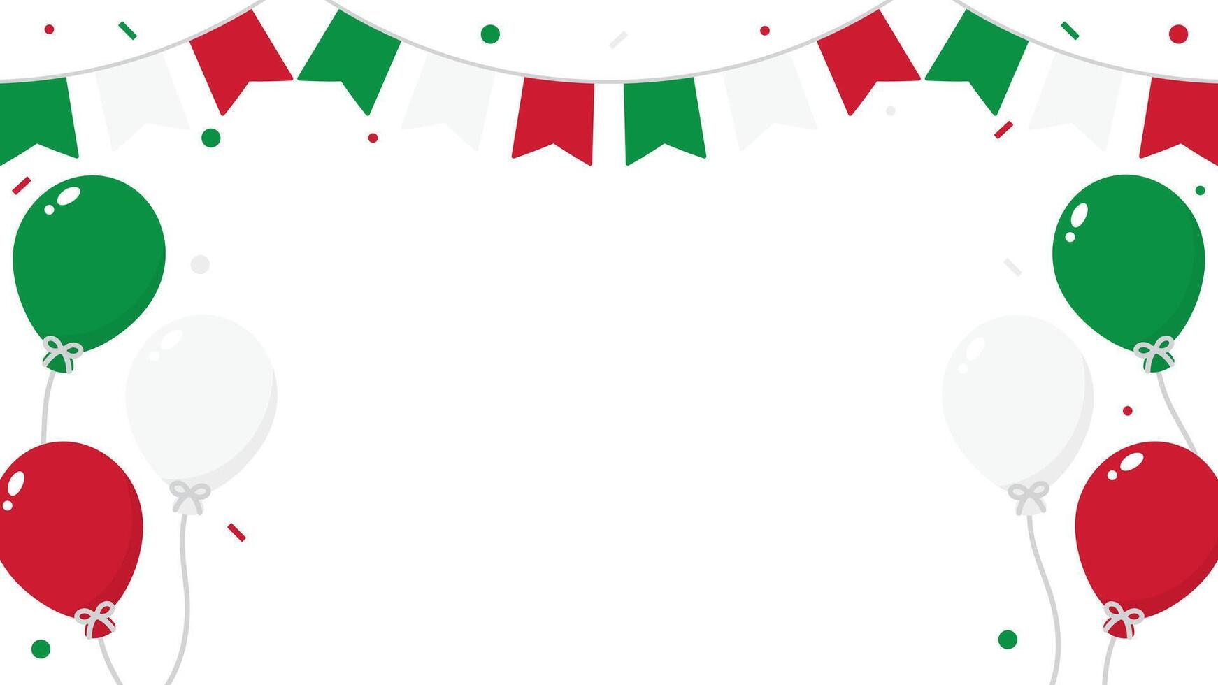 Cheerful Italy celebration background illustration with the Italy flag-colored party bunting, balloons, and confetti. Flat design illustration. vector