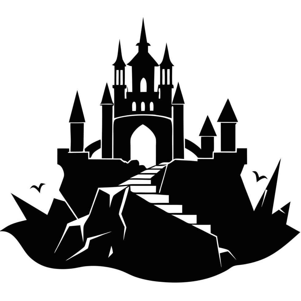 Half-Destroyed Castle Silhouetted on White Background vector