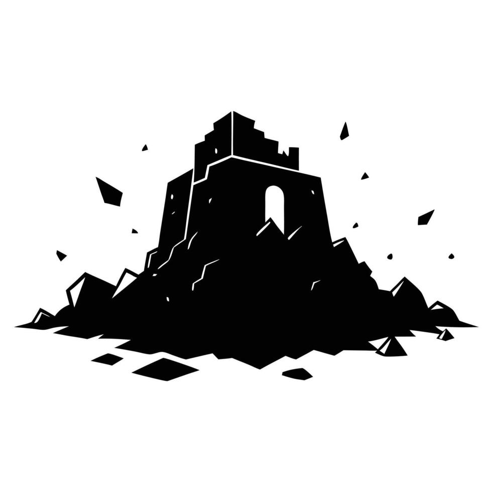 Ruined Fortress Silhouetted on White Background vector