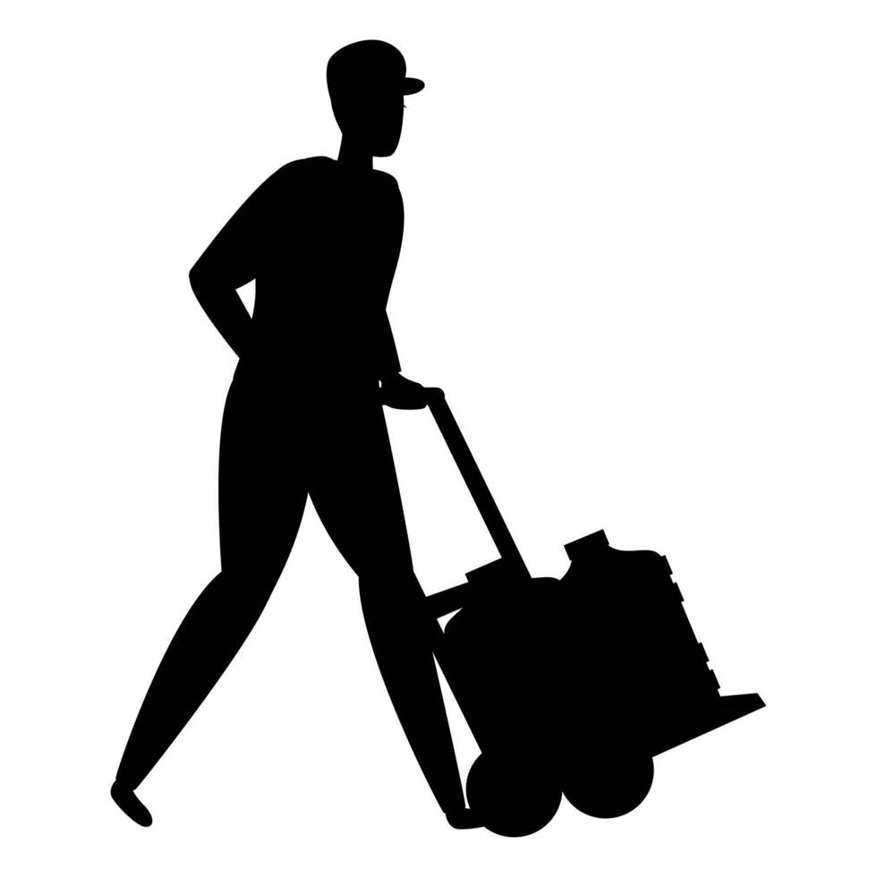 Delivery of Drinking Water in Full Plastic Bottles Silhouette vector