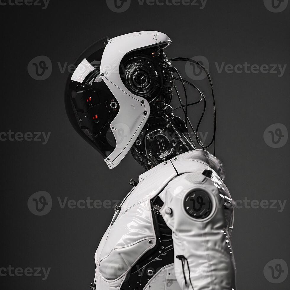 robotic human droid. futuristic ammour. robot. technology in future. photo