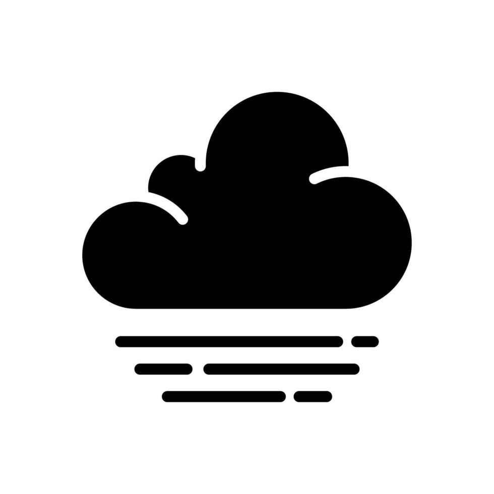 Fog black glyph icon. Cloud with horizontal lines symbolizing haze. Weather. Low visibility, atmospheric moisture. Silhouette symbol on white space. Solid pictogram. Isolatedillustration vector