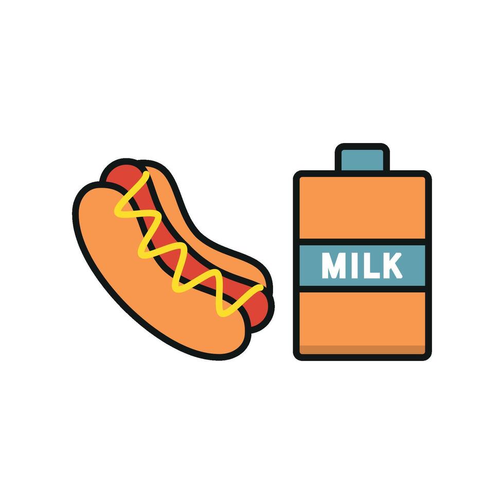 Milk and hot dog set icon evoking warmth and familiarity, perfect for home-style diners or local eateries. vector