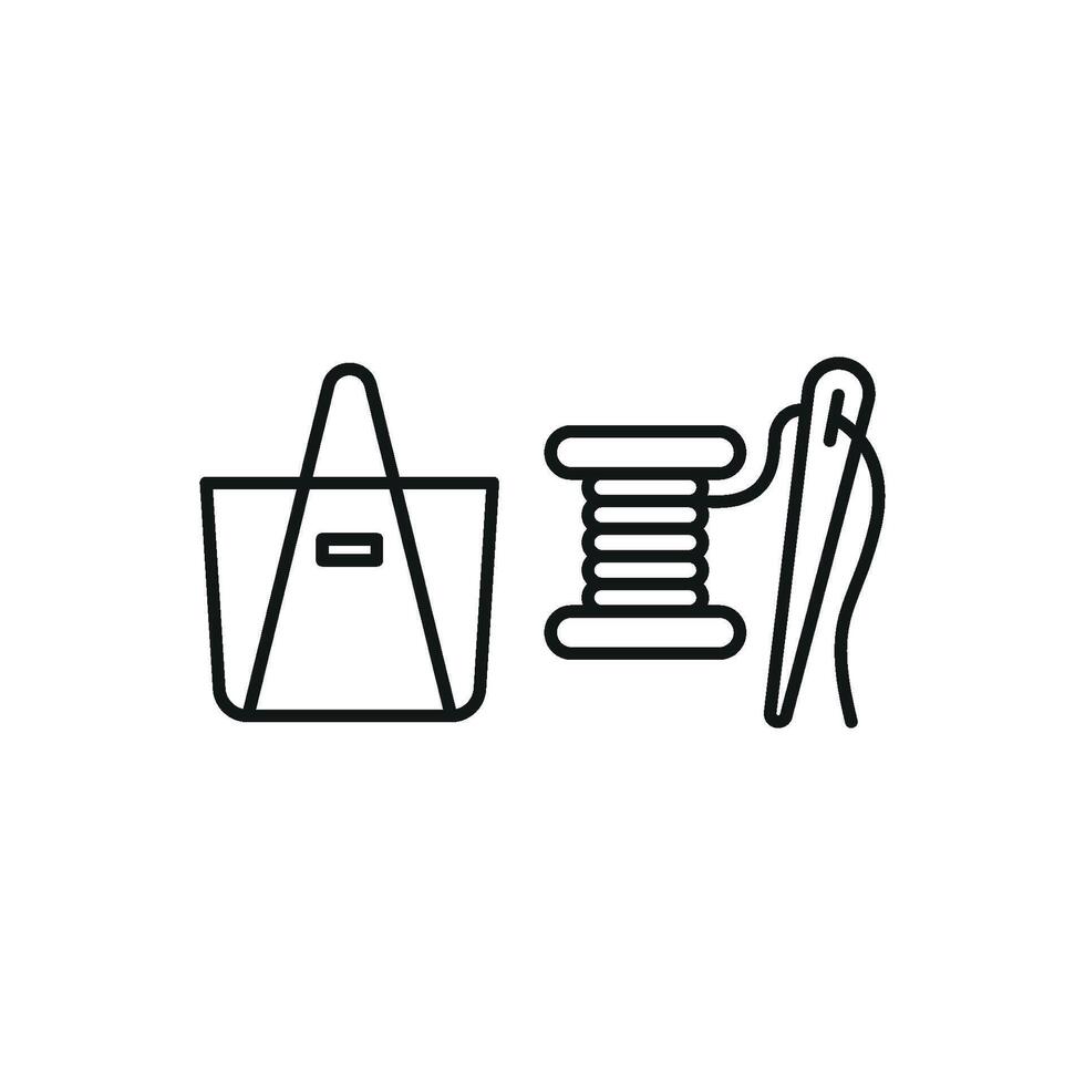Needle and Thread and Bag Set Icon features a trendy and minimalistic graphic, ideal for showcasing DIY bag-making kits, sewing tools, and tailored fashion designs vector