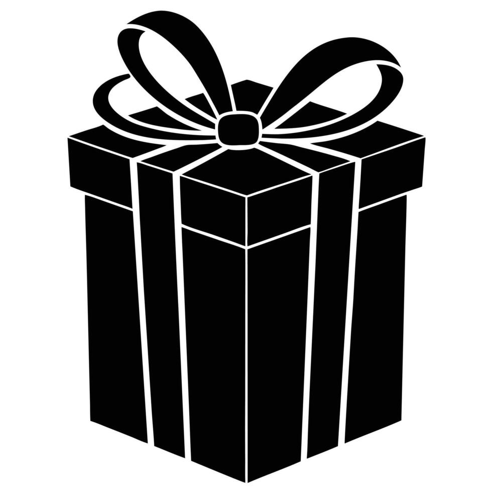 Gift Box with Vertical Ribbon Silhouette vector