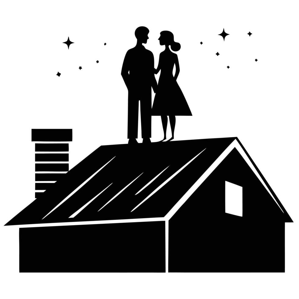 Couple Silhouette on Rooftop against White Background vector