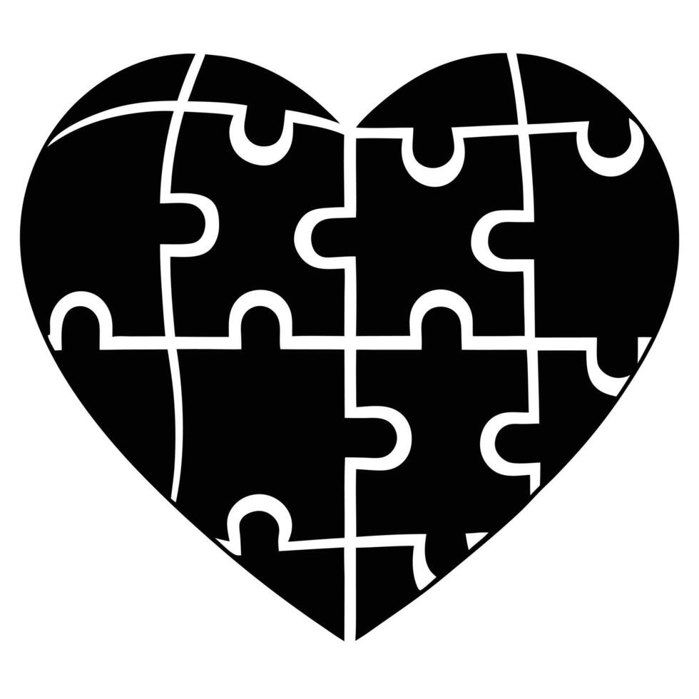 Puzzle Heart Silhouette Isolated on White Background Symbolizing Love and Connection vector