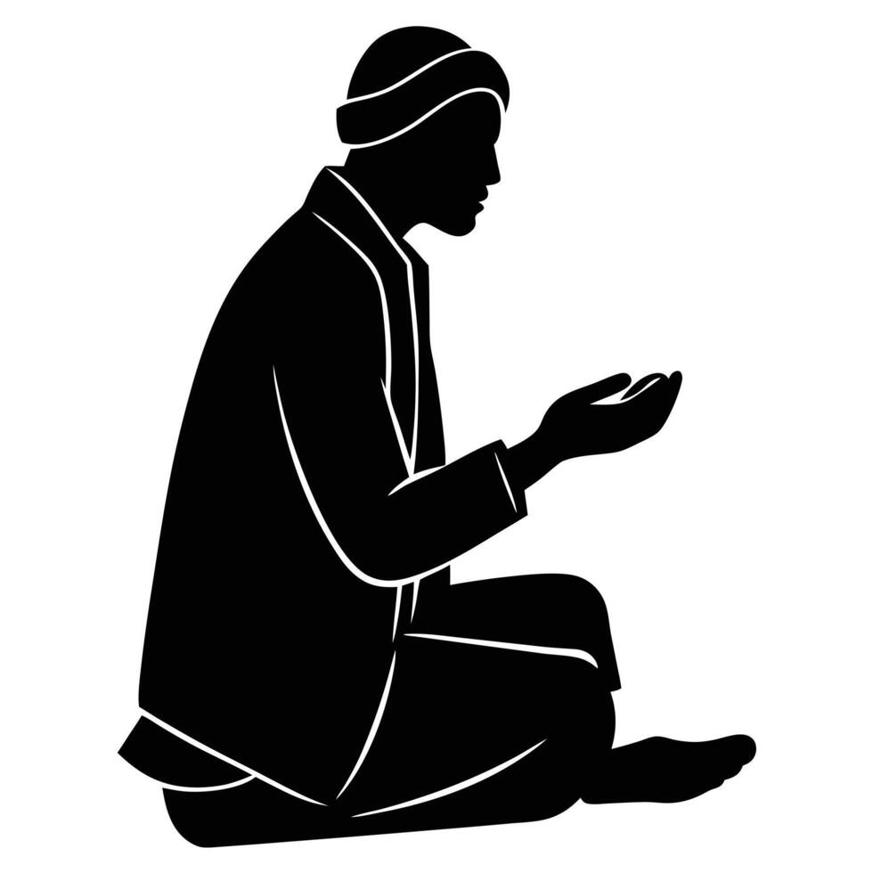 Begging Man Silhouette Illustration on White vector