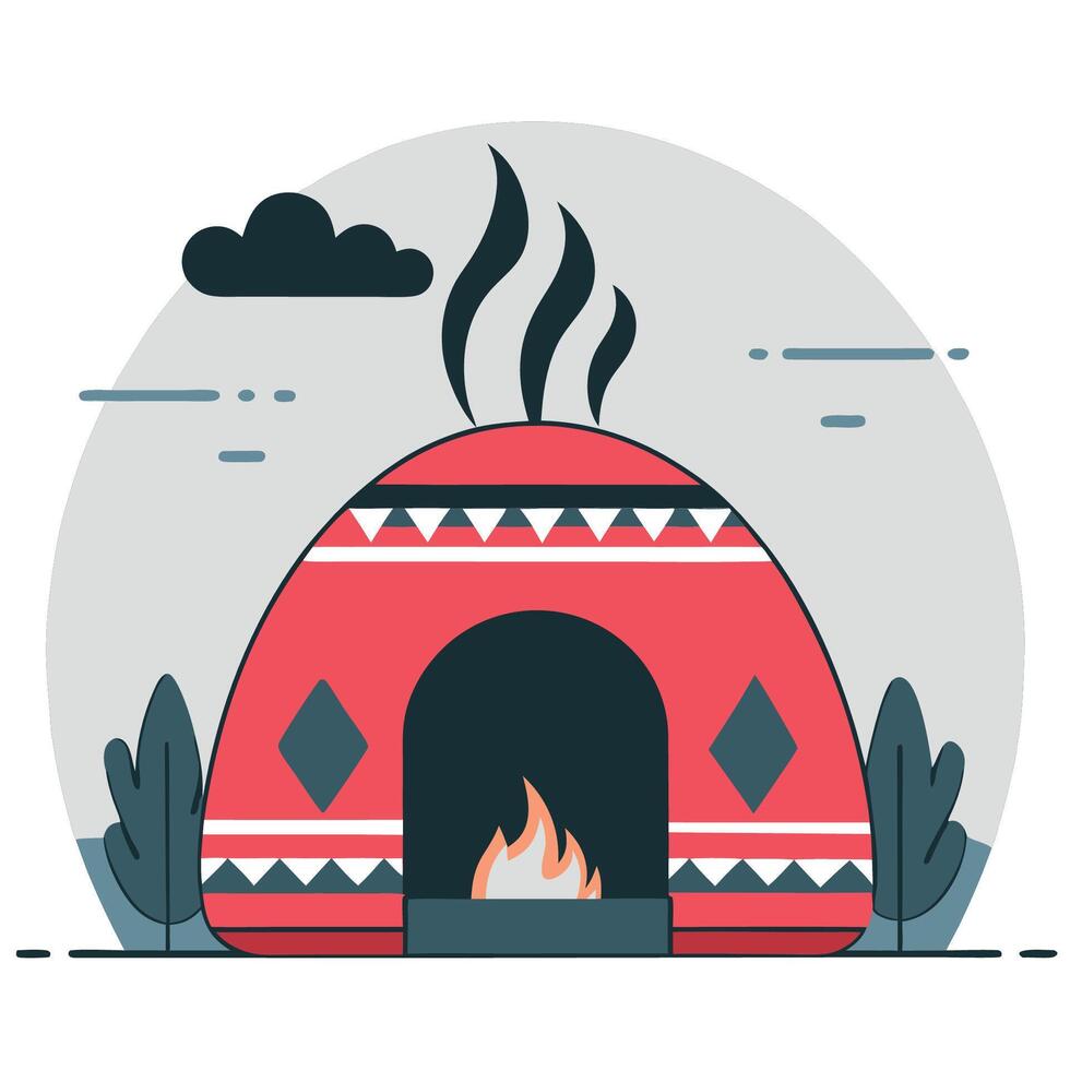Conceptual Illustration Depicting the Ancient Ritual of Temazcal Sweat Lodge vector