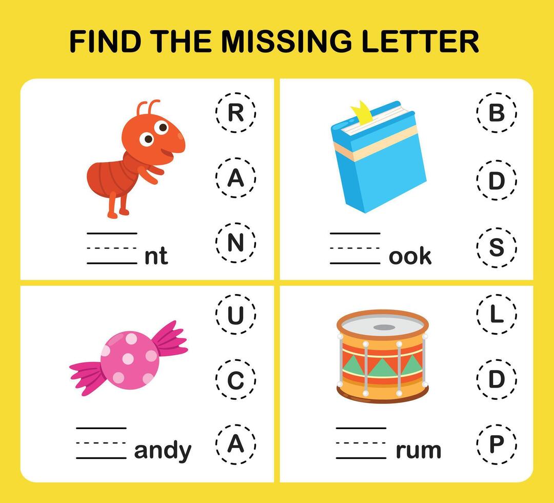 Find the missing letter.Education game for kids vector