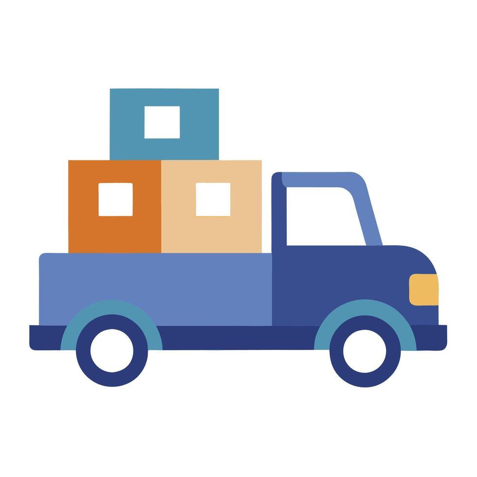 Pickup truck illustration loaded with boxes for logistics projects vector