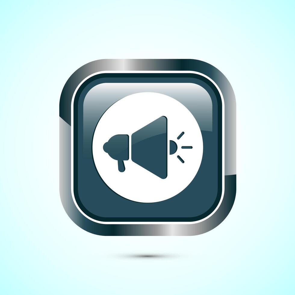 Megaphone icon design illustration, Loudspeaker icon, Shout announce sign. Promotion annoucement. Gray Color Square Button Design vector