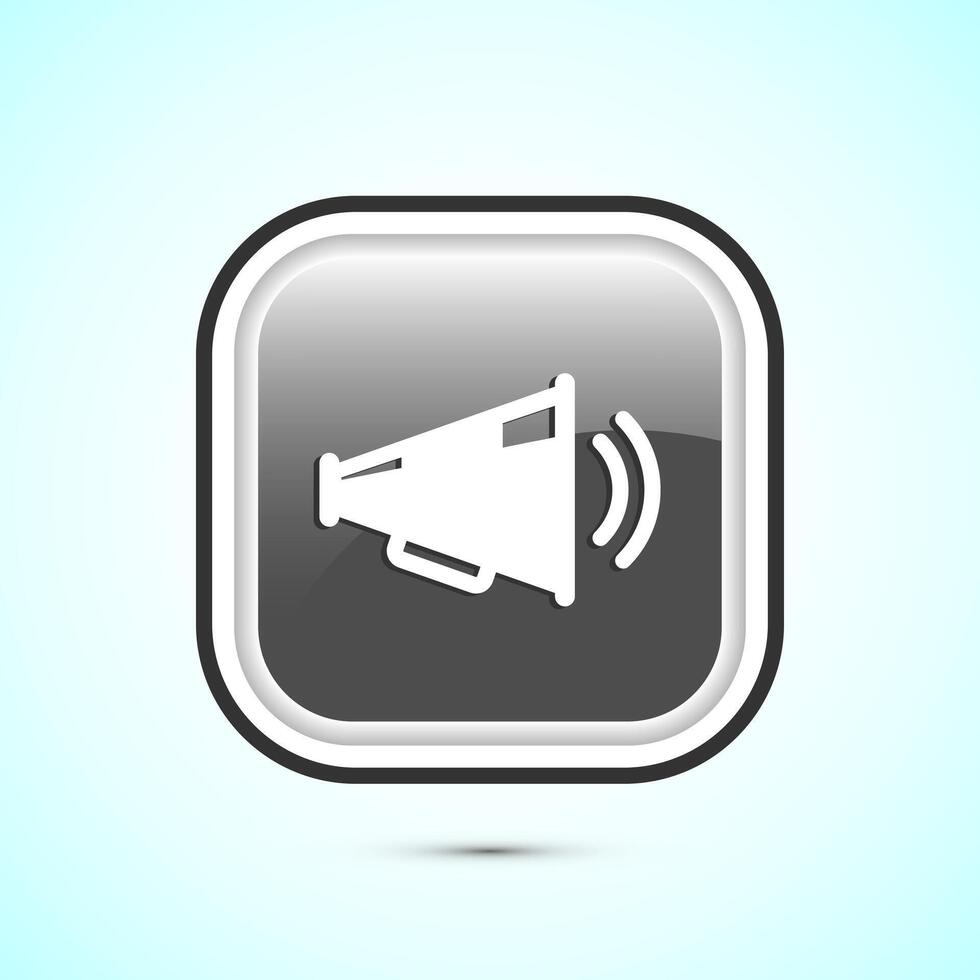 Megaphone icon design illustration, Loudspeaker icon, Shout announce sign. Promotion annoucement. Gray Color Square Button Design vector