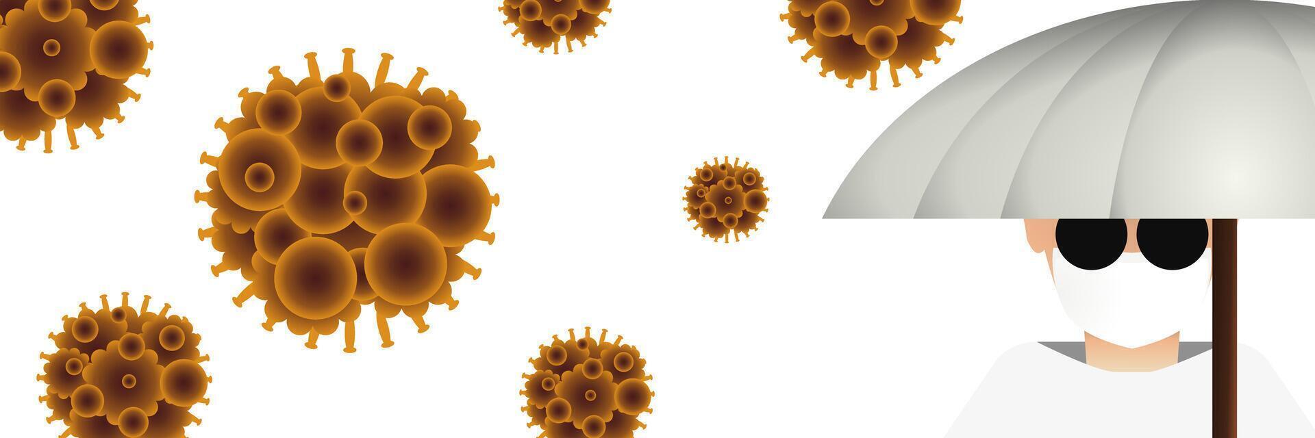HMPV or human metapneumovirus outbreak. Illustration of a person using a mask and an umbrella for prevention, spread and treatment of HMPV virus. Medical concept on white background vector