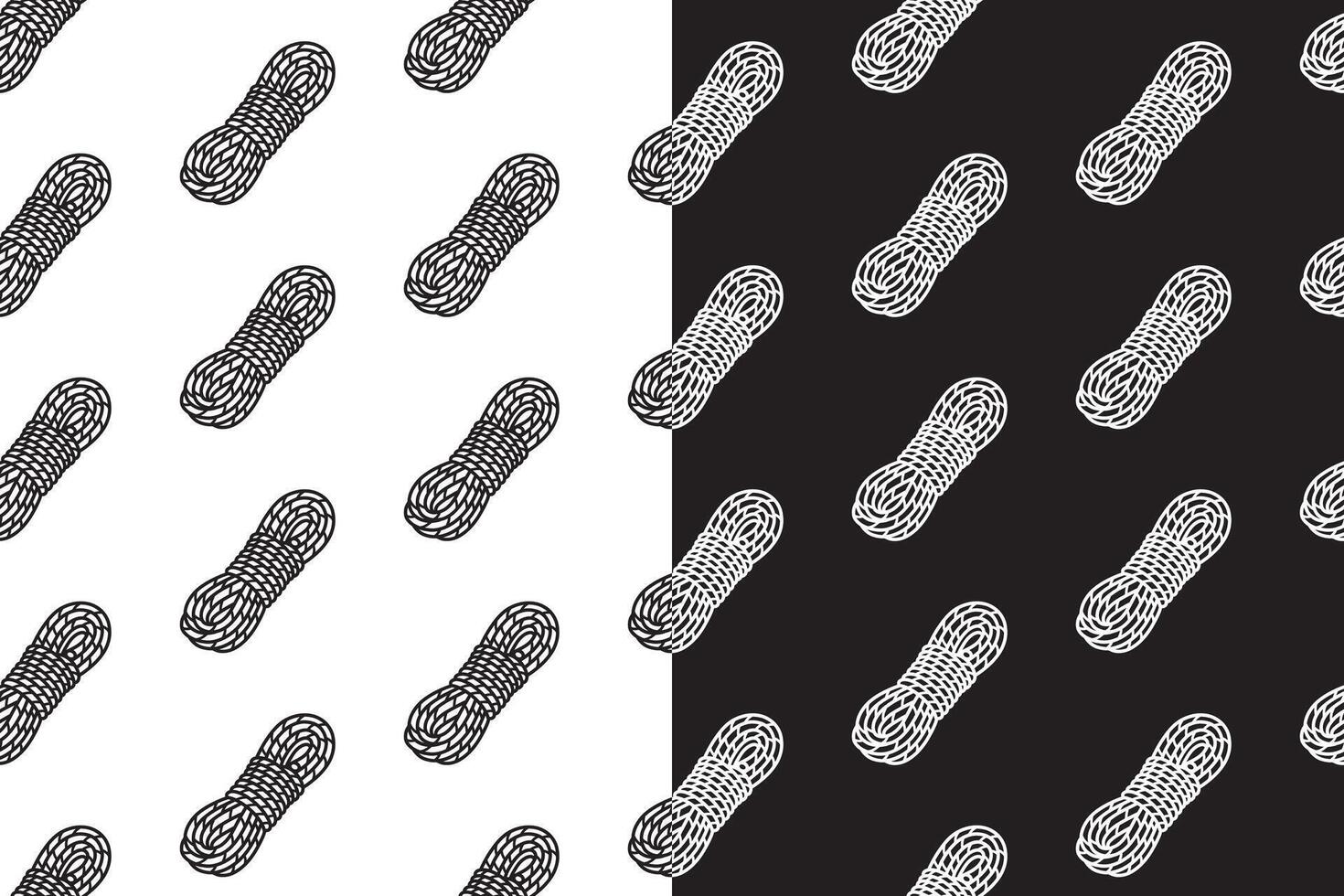 hank of kernmantle doodle seamless pattern on black white background set. engraving outdoor kernmantle background. hank of rope hatching wallpaper. pattern background with kernmantle for adventure vector