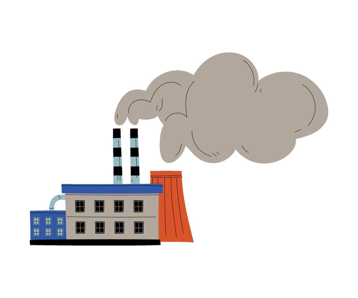 Pollutive Industry Plant Factory Emitting Smoke Through Chimneys, Ecological Problem, Atmosphere Pollution Illustration vector