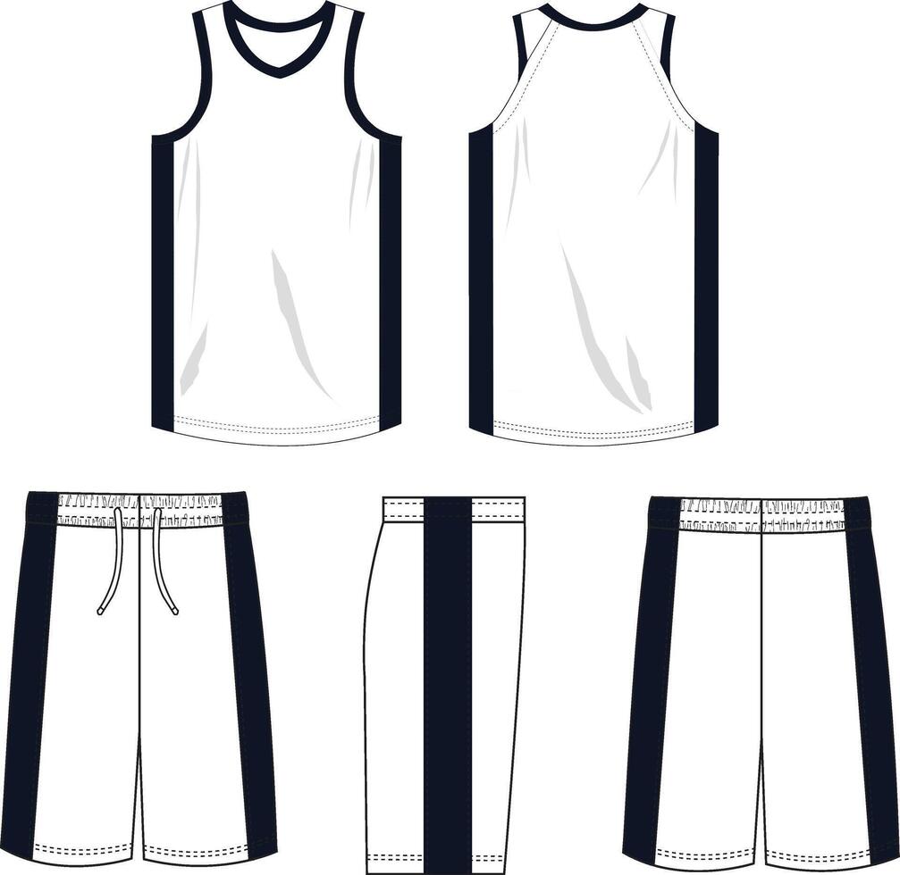 Technical Drawing of Basketball Outfit Top and Bottom Design for Sportswear, Athletic Clothing vector