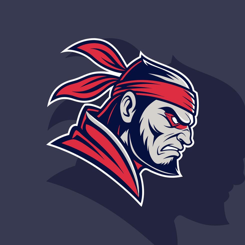 Angry ninja gaming e-sport logo with a fierce, action-packed look, designed to represent strength and agility for competitive gaming teams vector