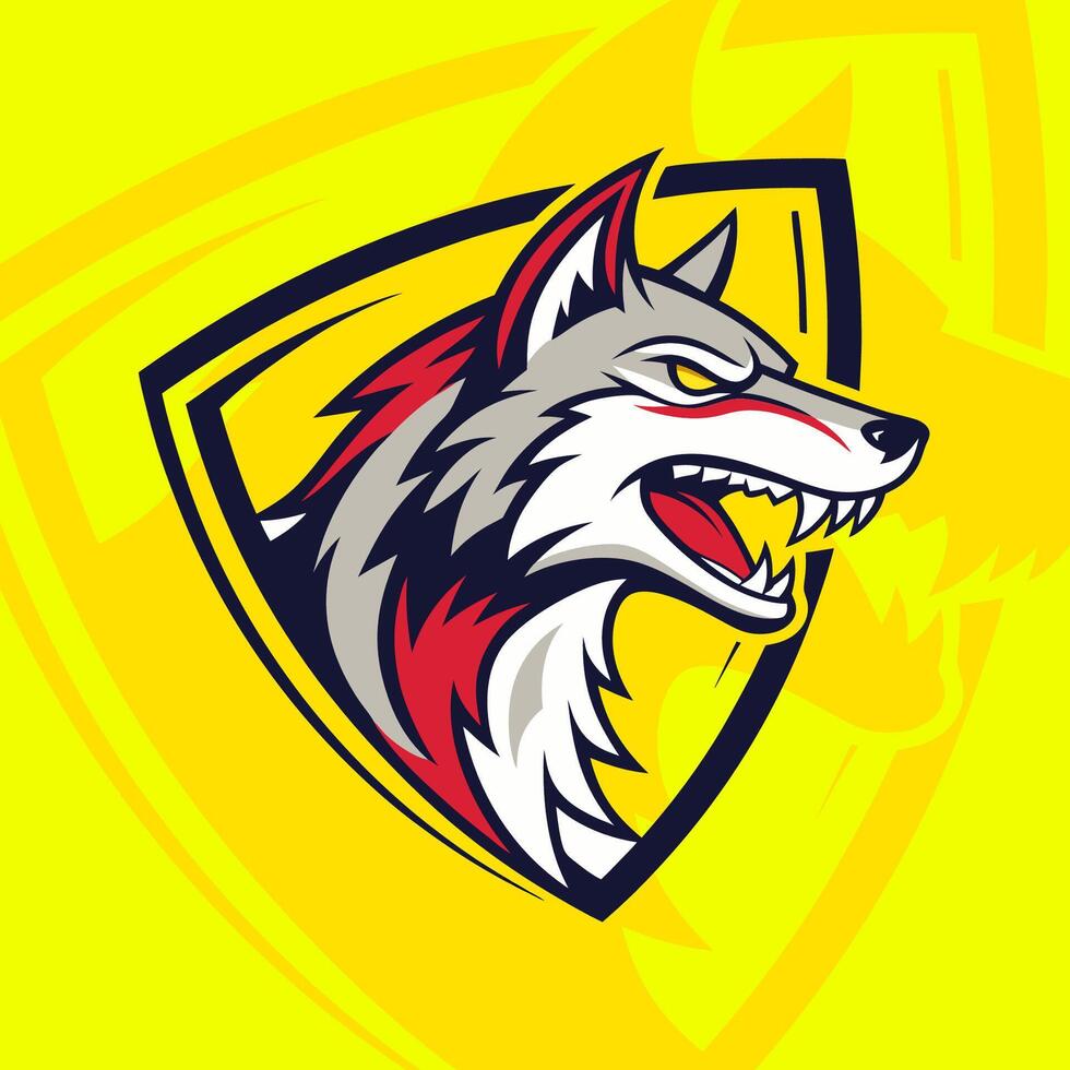 Angry wolf e-sport gaming logo design perfect for competitive teams and dynamic branding vector
