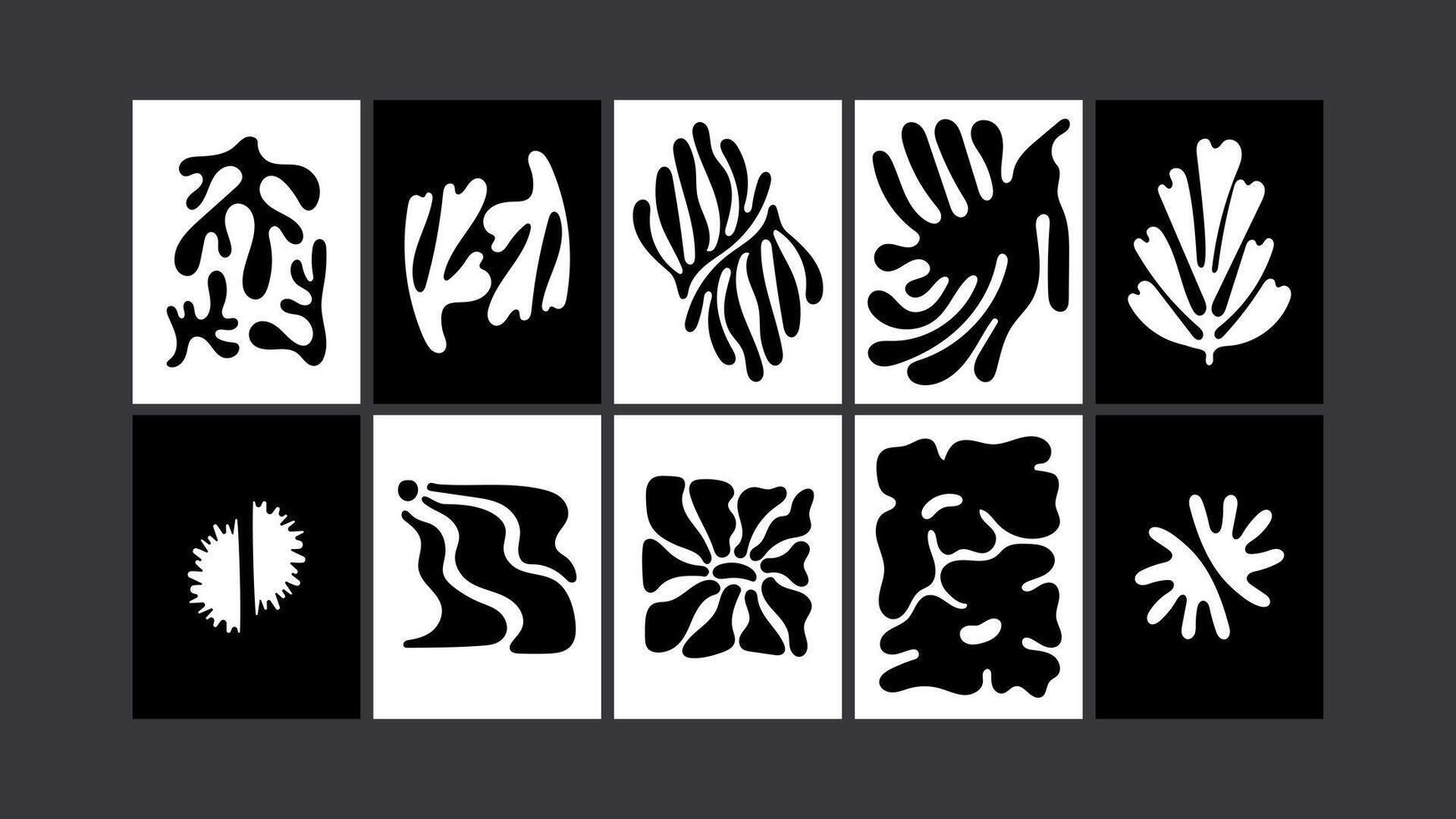 Groovy retro posters- Monochrome art. Black-and-white trippy waves, abstract florals, funky vibe vector