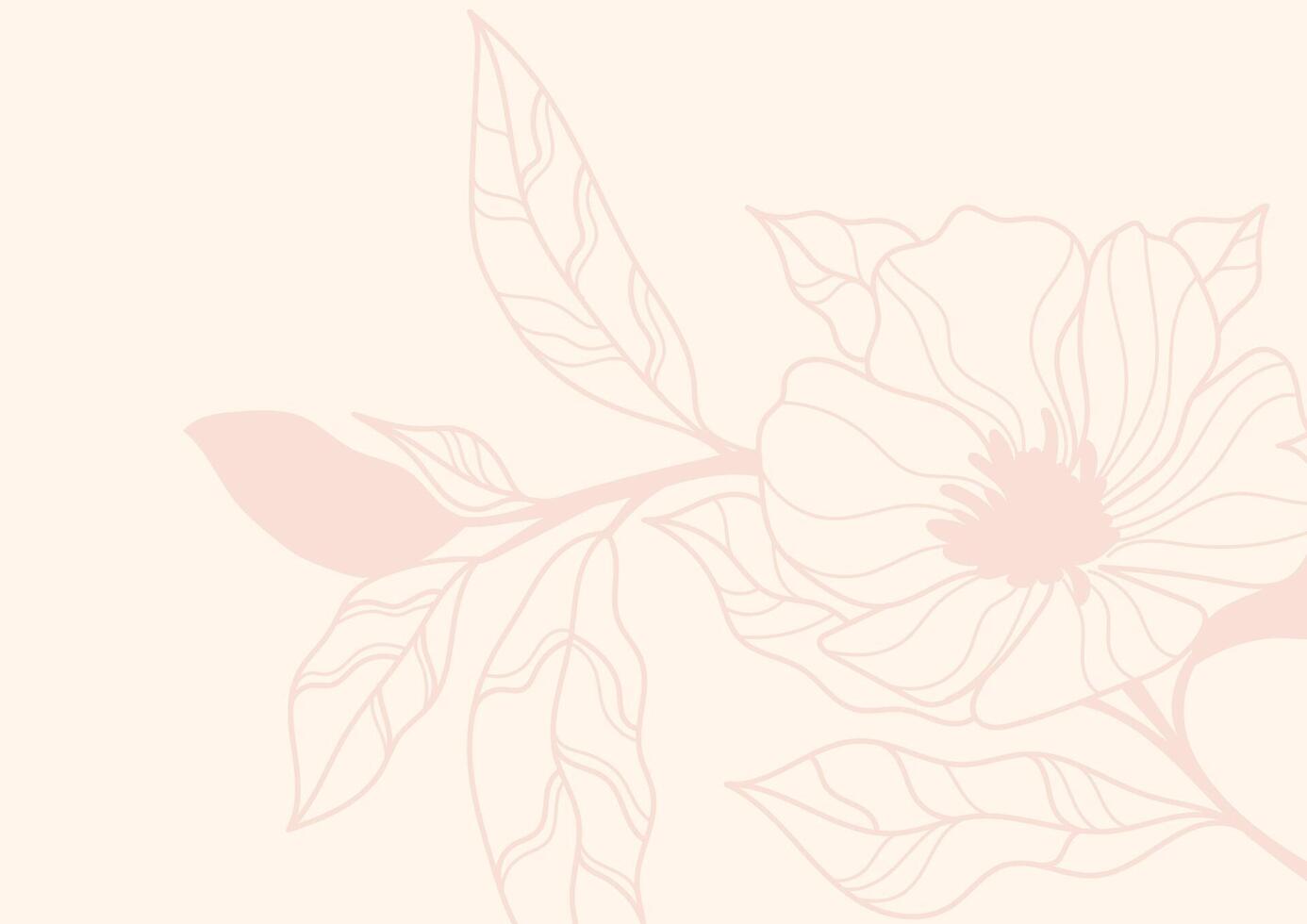 Desaturated, beige background, cover with magnolia floral, botanical elements. vector