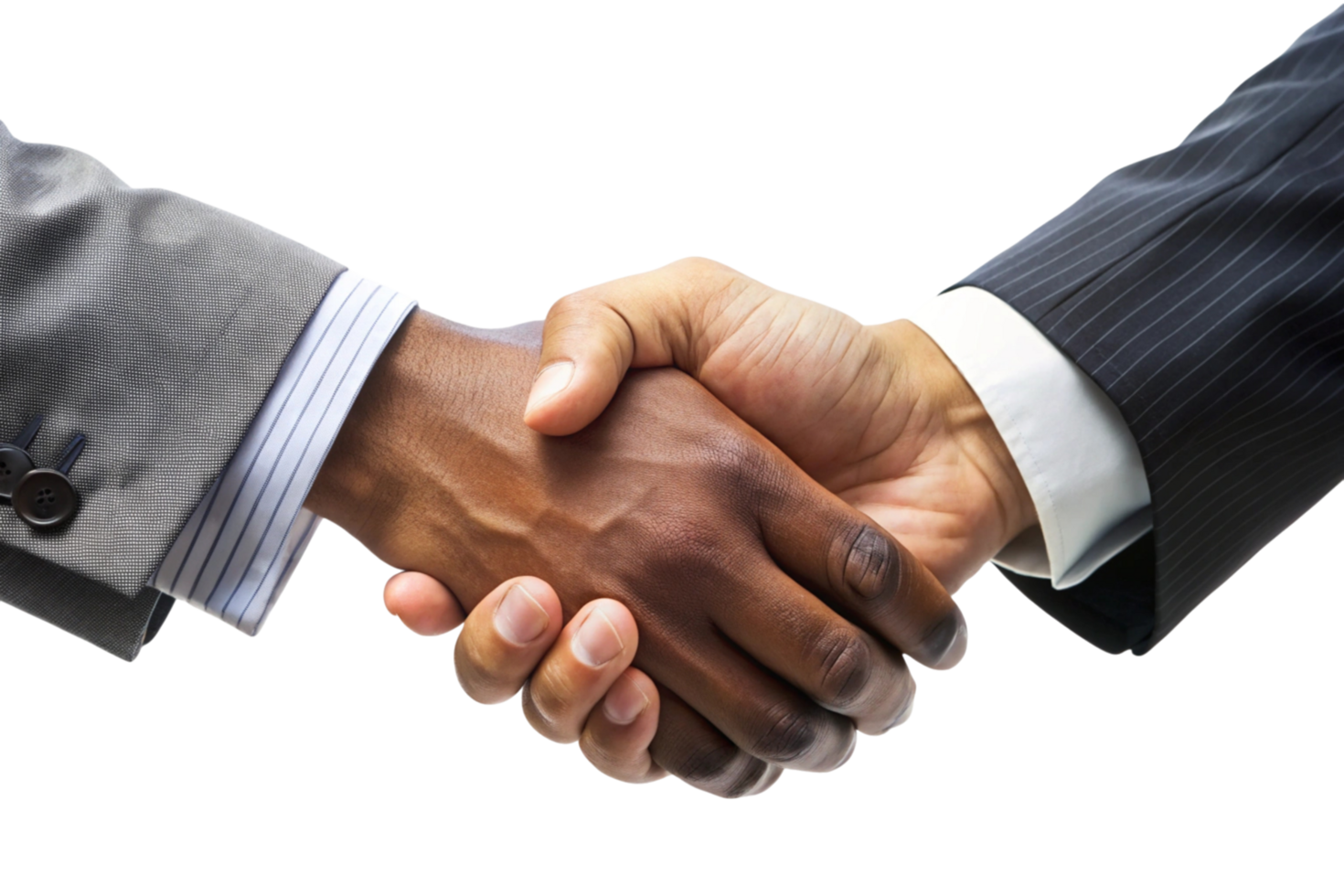 Close up of a handshake between diverse professionals in business suits, symbolizing unity, agreement, and professionalism png