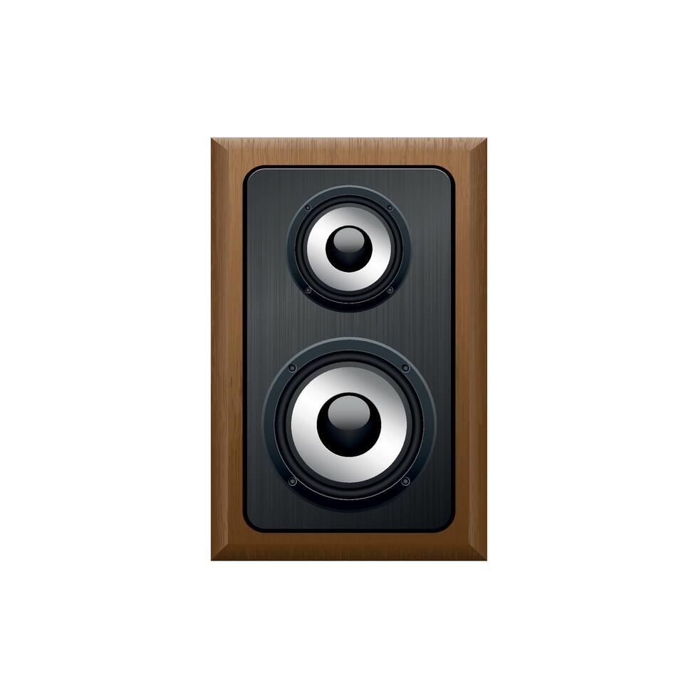 Music speaker with two dynamics and a nameplate in a wooden case on a white background vector