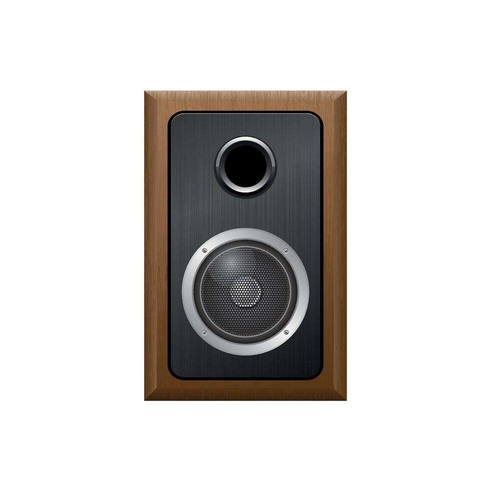 music column with speaker and subwoofer in wooden case on white background vector