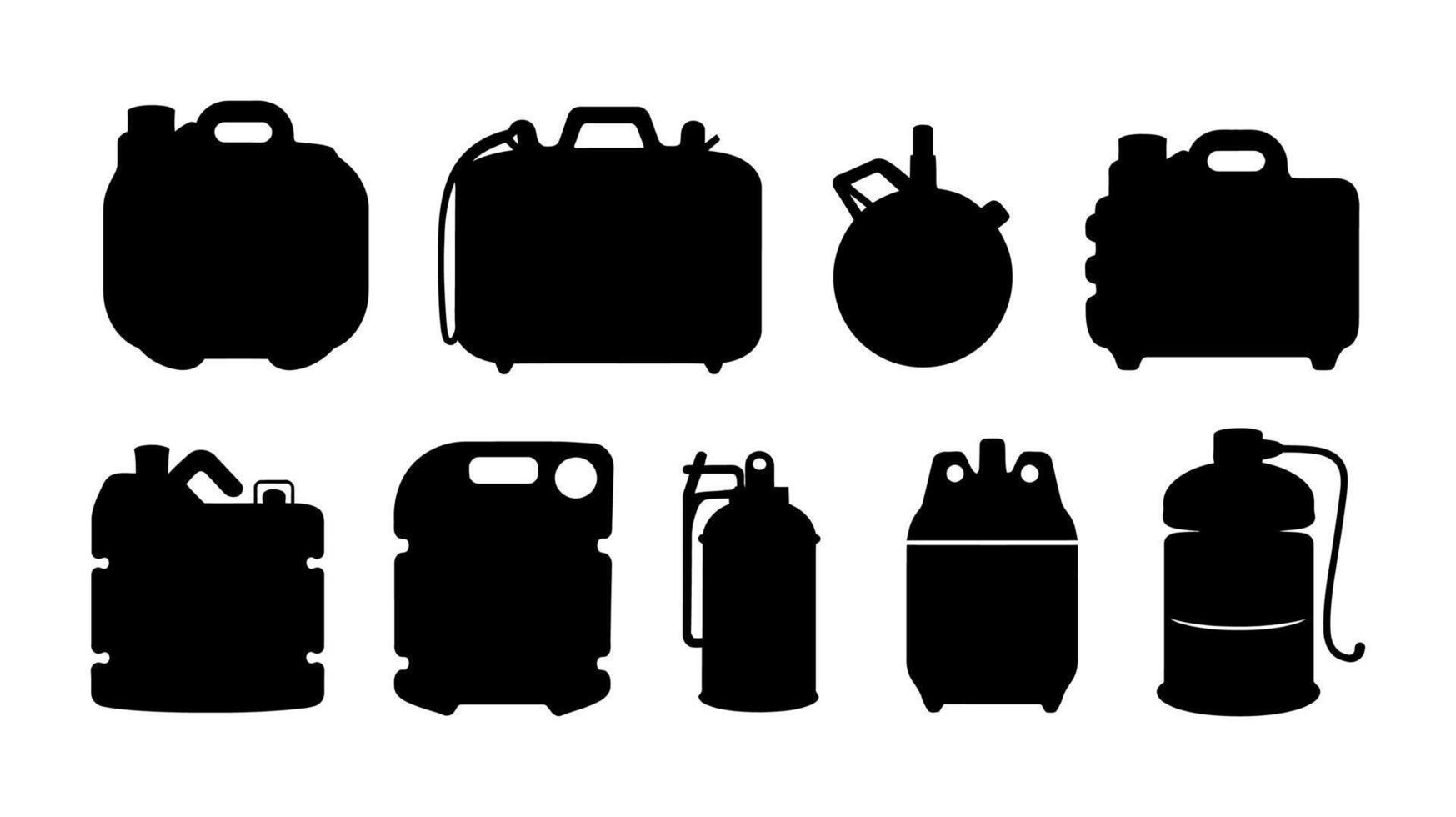 Silhouettes of Various Fuel Canisters - Gasoline, Propane, and Fuel Containers in Black and White vector