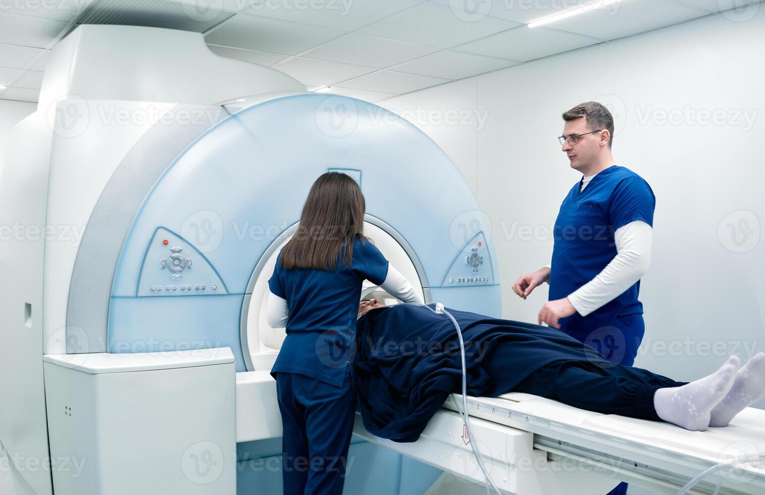 Medical scientific hospital laboratory meeting. Diverse team of neurologists, neuroscientists, neurosurgeons taking MRI, CT scan of patient, Talk About Treatment Method, New Drugs Cure photo
