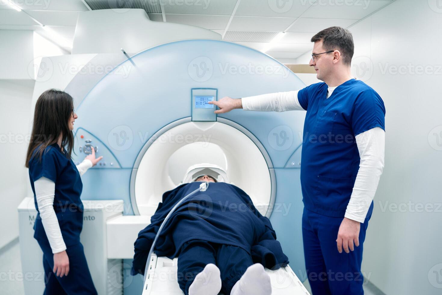 Medical scientific hospital laboratory meeting. Diverse team of neurologists, neuroscientists, neurosurgeons taking MRI, CT scan of patient, Talk About Treatment Method, New Drugs Cure photo