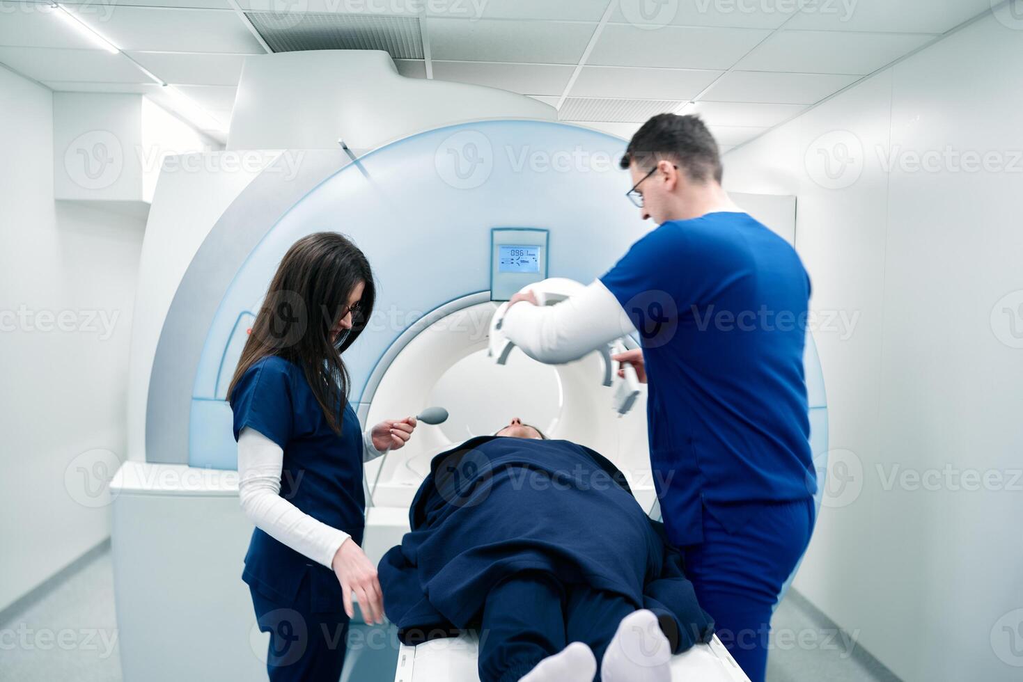Medical scientific hospital laboratory meeting. Diverse team of neurologists, neuroscientists, neurosurgeons taking MRI, CT scan of patient, Talk About Treatment Method, New Drugs Cure photo