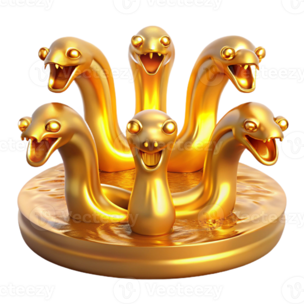 Golden Five-Headed Snake 3D Illustration png