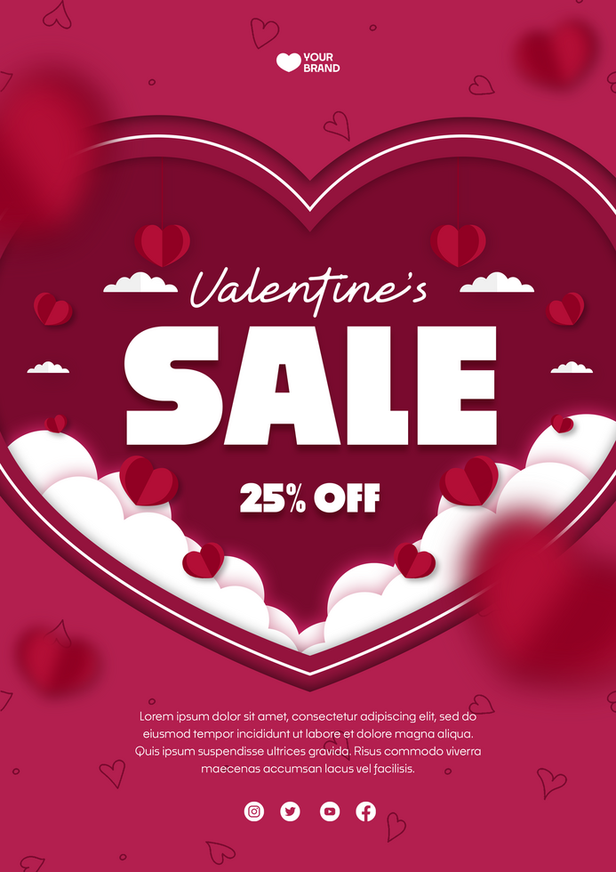 Valentines day online sales promotion banner for flyer poster psd