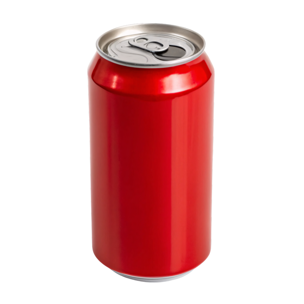 A bright red soda can with a classic silver top, radiating boldness and vibrancy, perfect for catching attention png