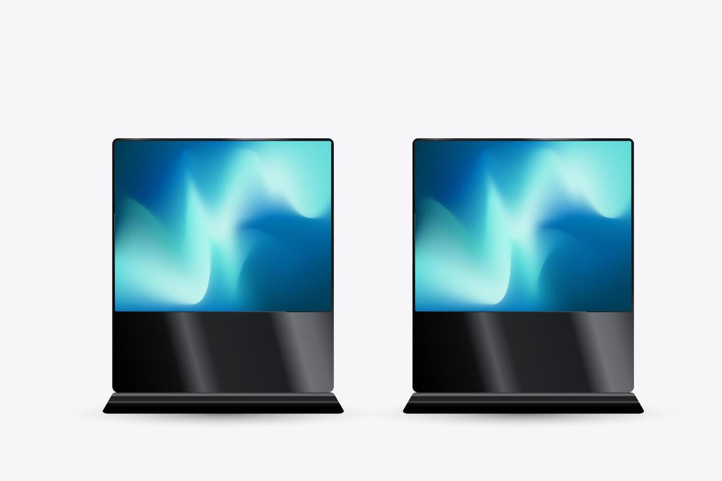 Two Wide LED TV Screens with gradient blue screen. Two large Vertical Led Displays for technology LED Screen Mockup in 3Ds. editable LED , illustration vector