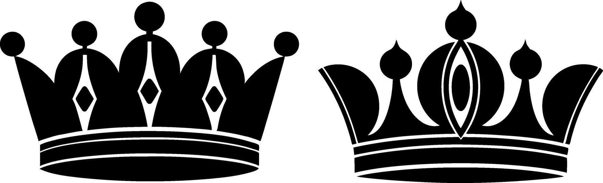 Illustrated Symbols of Kings Queen crown icon, king or queen crown symbol sketch, fellow crowned logo heads tiara,Royal head accessories silhouette art illustration vector