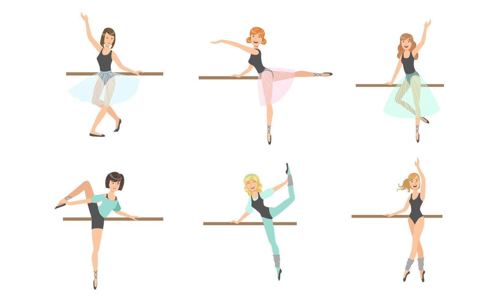 Beautiful Ballerina Characters Posing and Dancing Set, Classical Ballet Art Dansers Illustration vector
