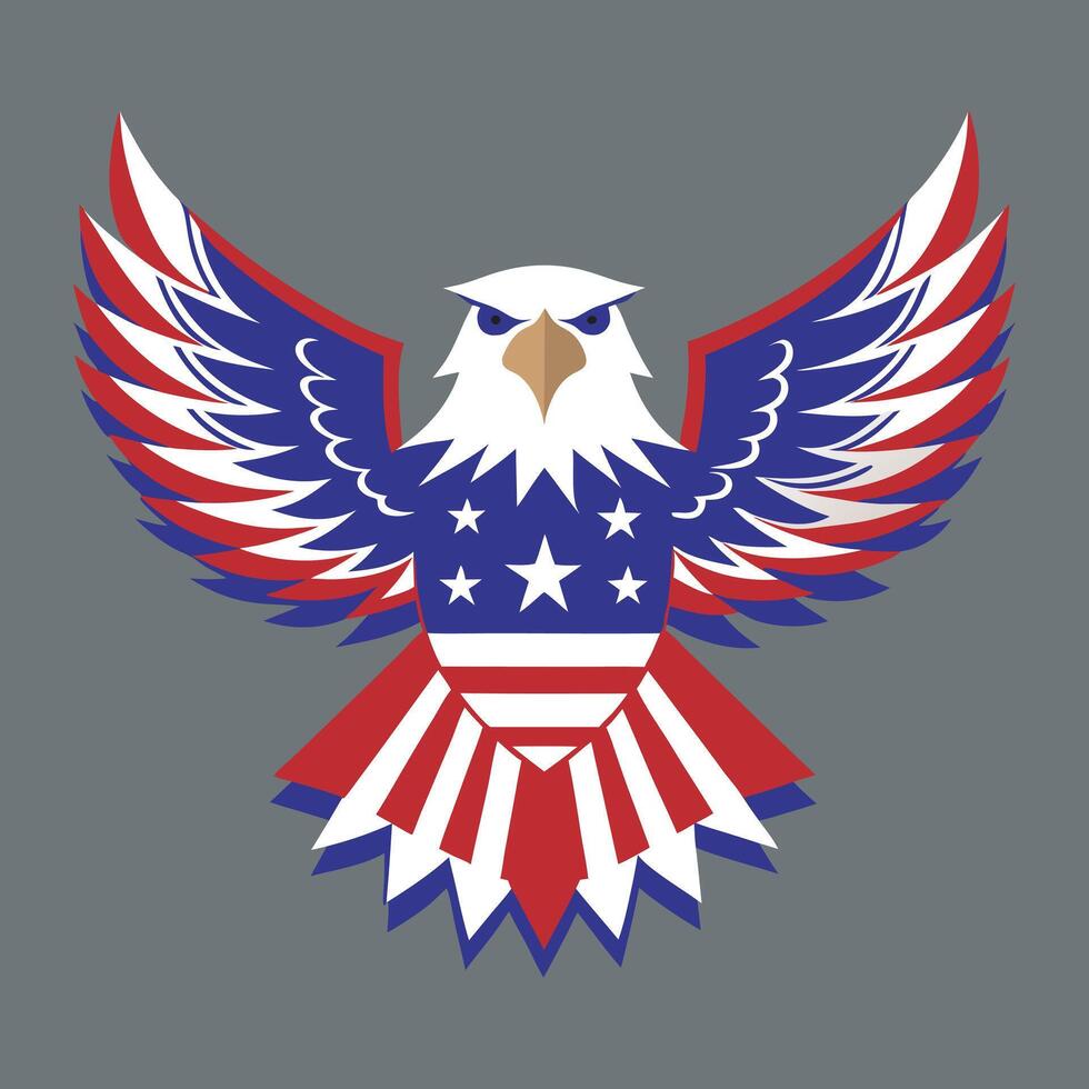 Soaring patriot- eagle shaped with the American flag independence background. vector