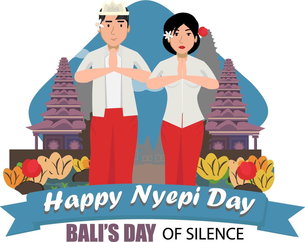 Happy Nyepi Day. Nyepi Day and Hari Raya Saka, Hindu Ceremony, Happy Bali's Day of Silence and Hindu New Year Illustration. vector