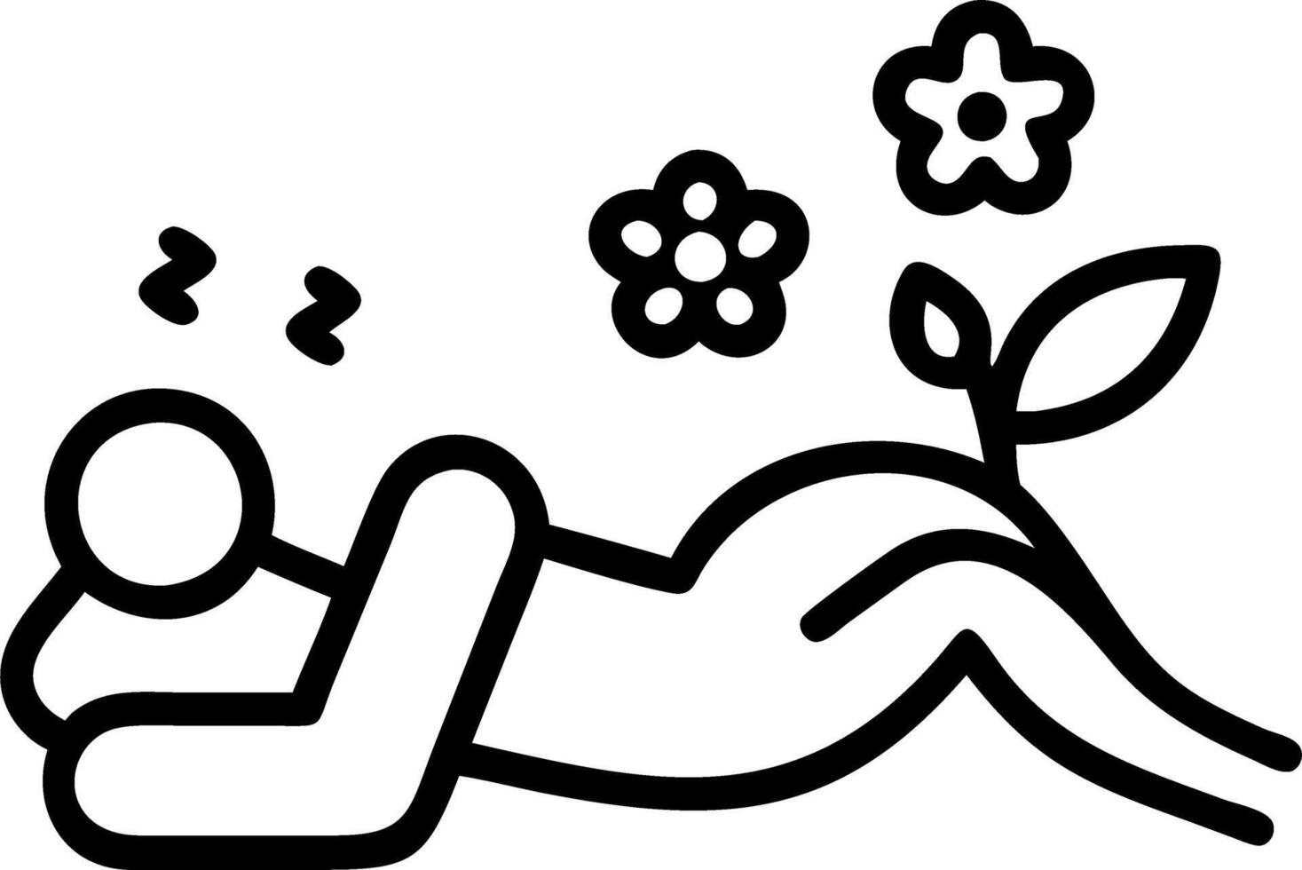 Wanderer reclines floral carpet soft breezes carry hint honey aroma chest expands mild delight vector