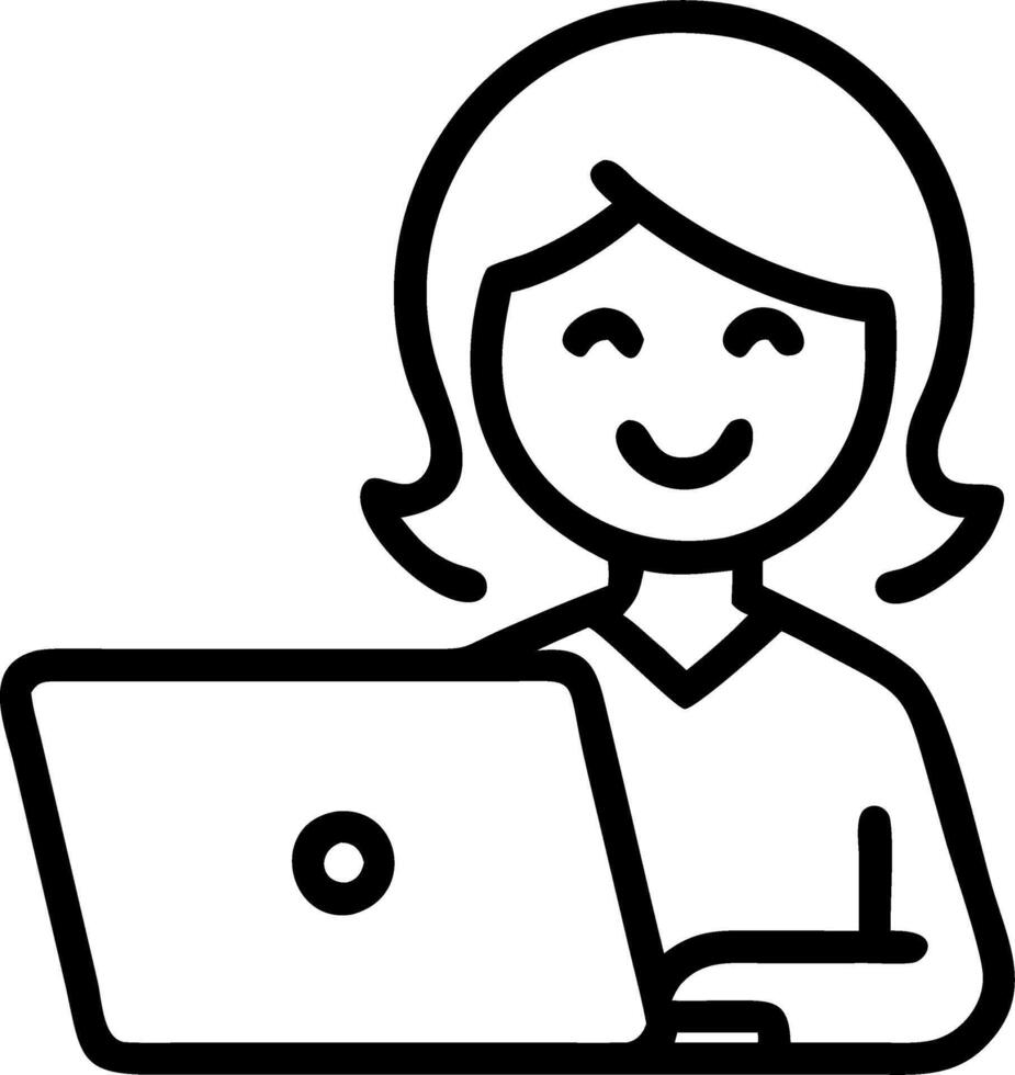 Young smiling businesswoman using laptop in office bridging technology and entrepreneurial spirit fueling robust results vector