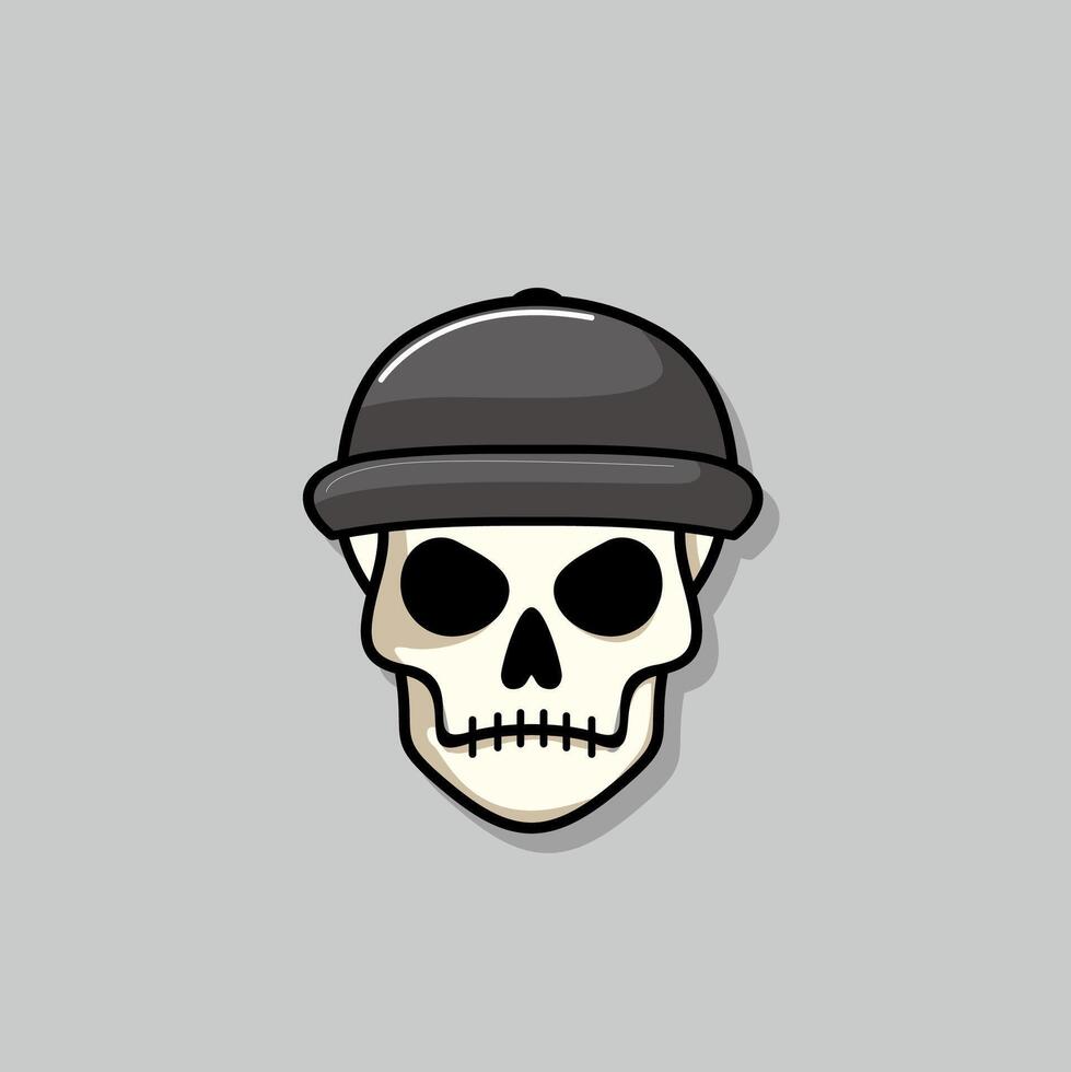 Cartoon skull character in Black snapeback hat Cool skull with expression angry. Sticker collection can be use as logo, symbol, icon. vector