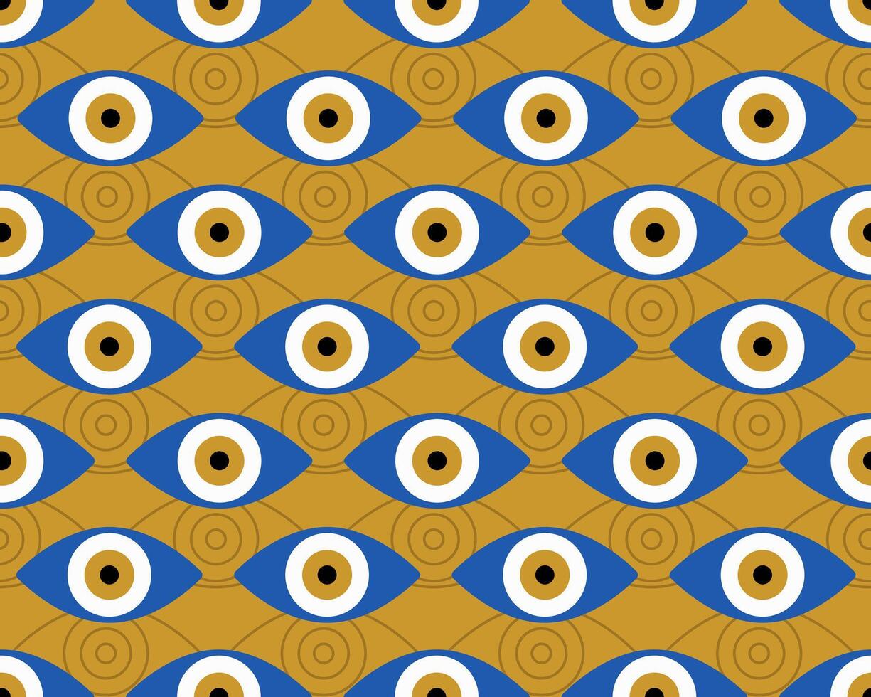 Blue and gold Evil eye seamless pattern.Amulet. colored background. vector