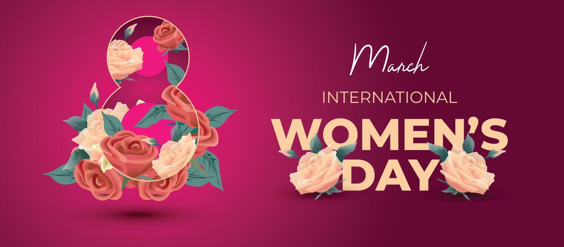 8th March International Womens Day with Floral Theme and Feminine Power vector