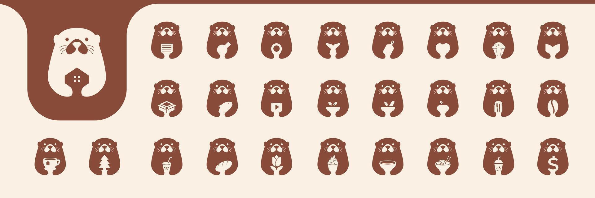 otter cute icon set collection design vector