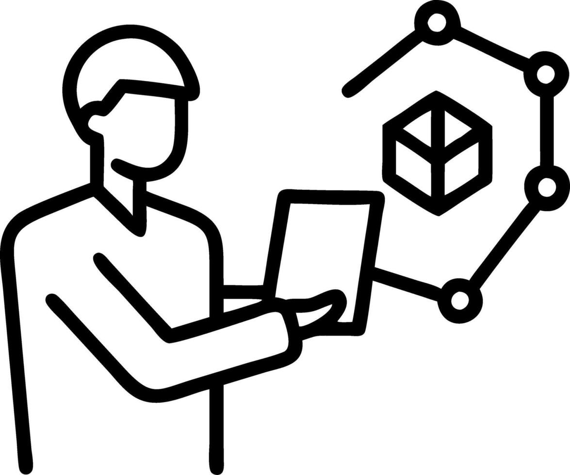 Low poly wireframe depicts business person holding tablet for NFT concept line dotted style suggests strategy and growth planning concept as Visual shows futuristic approach to di Clean vector
