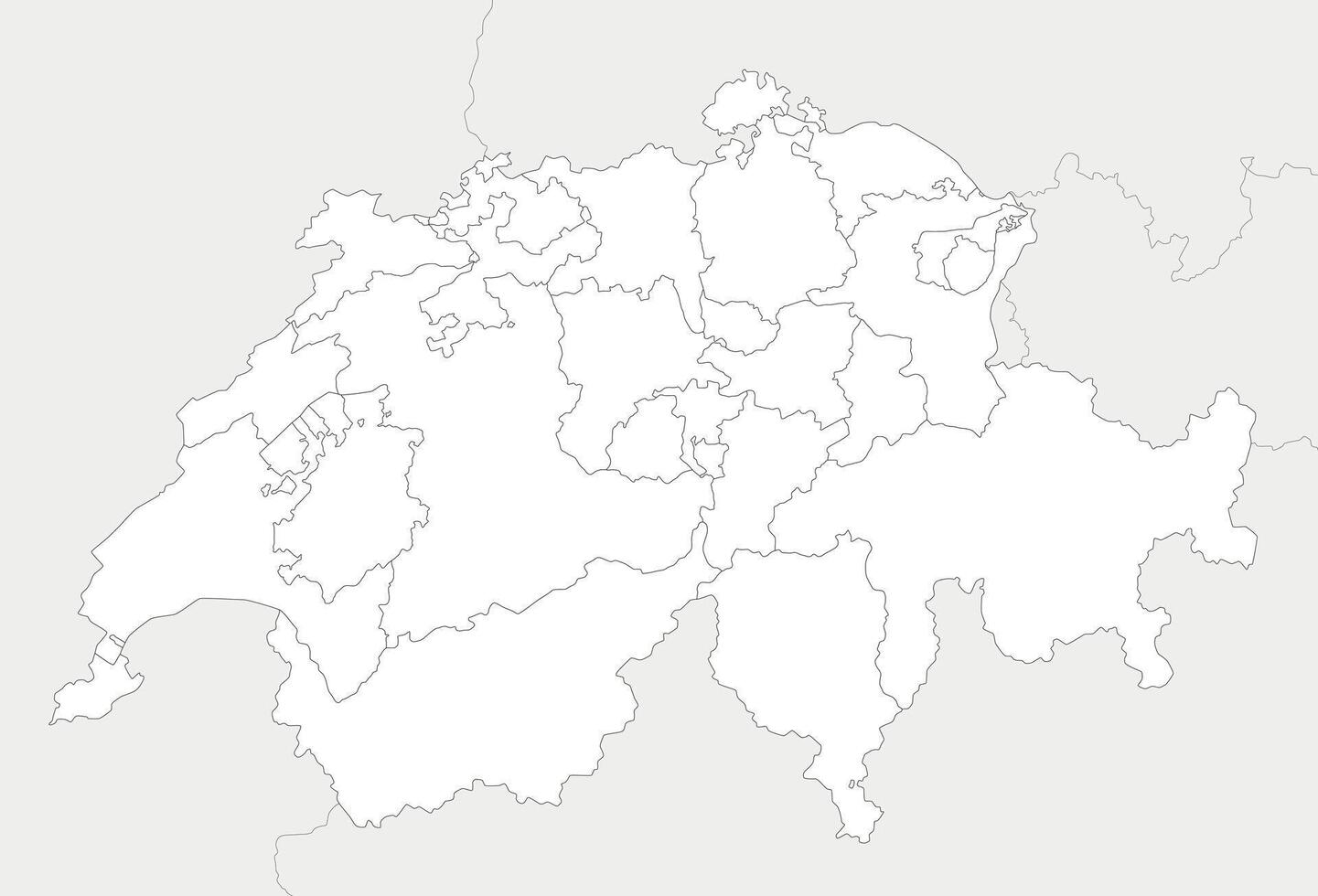 regional blank map of Switzerland with cantons and administrative divisions, and neighbouring countries and territories. Editable and clearly labeled layers. vector